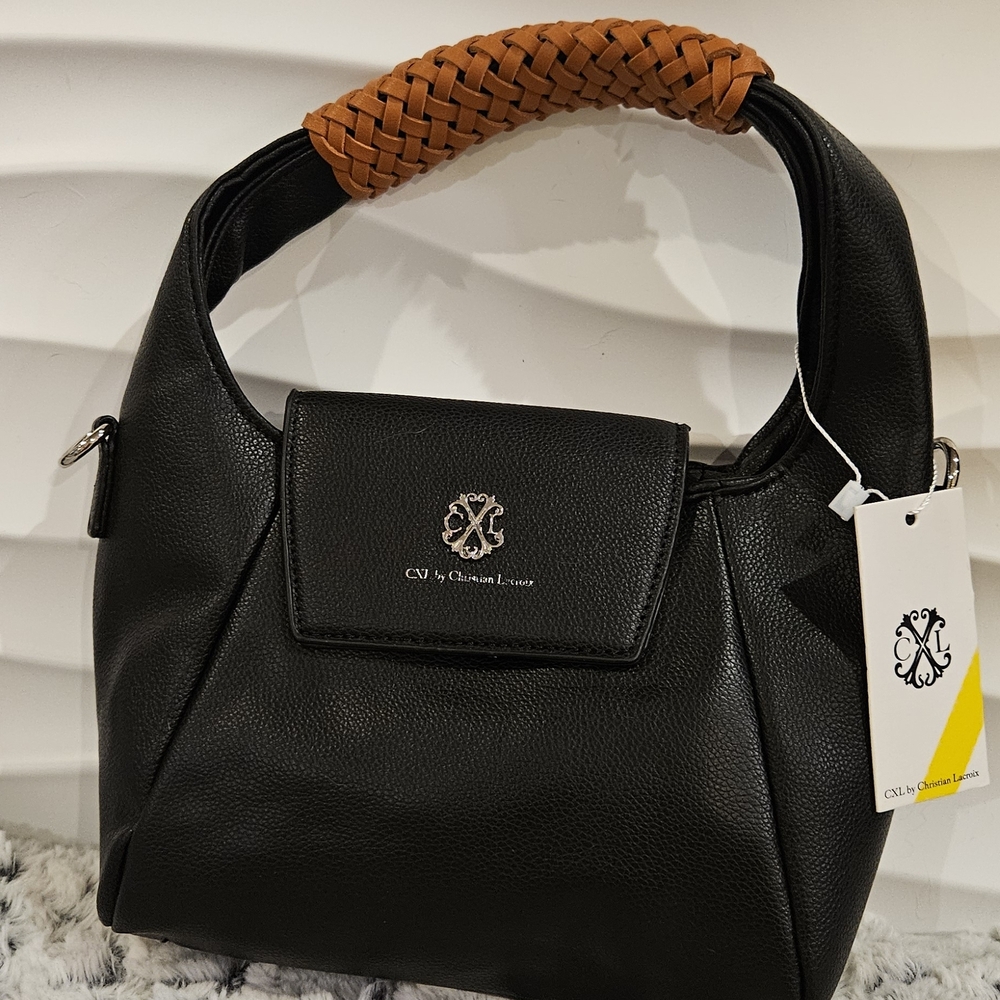 CXL by Christian Lacroix black handbag with a woven brown handle